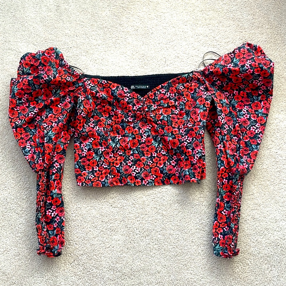 Zara Floral Bustier Style Cropped Top